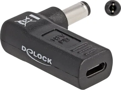 Produktbild von DeLOCK Adapter für Notebook Ladekabel USB Type-C Buchse zu 5,5 x 2,1 mm Stecker 90° gewinkelt, Drinnen, 3 A, Schwarz