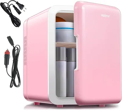 Obrázek produktu pro Mini lednička – přenosný chladič – chlazení nápojů – chlazení i ohřev – objem 6 litrů – růžová barva