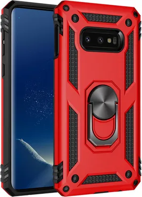 Produktbild von LaimTop Galaxy S10e Hülle, Hybrid Robuste Rüstung Drehbarer Ring Halter Ständer Dual Layer Hard PC + TPU Stoßfest Schutzhülle für Samsung Galaxy S10e Rot