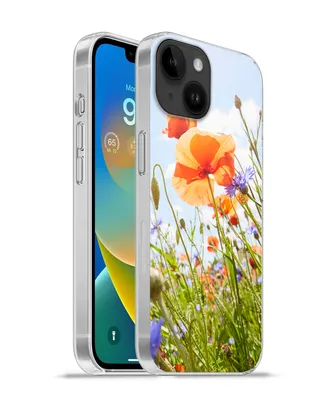 Produktbild von MuchoWow® Handyhülle Schutzhülle Hülle für Apple iPhone 14 - Softcase Blumen - Mohn - Frühling - Natur - Rot - Blau Silikon Softcase Handy Hülle - Mobiltelefonhülle