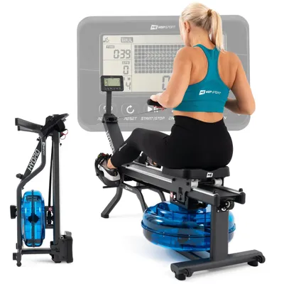 Obrázek produktu pro Hop-Sport HS-160WR Hydro vodní veslovací trenažér pro domácí použití Skládací a prostorově úsporný vodní veslovací trenažér s LCD počítačem, 6-cestně nastavitelný odpor vody včetně ochranné podložky na podlahu