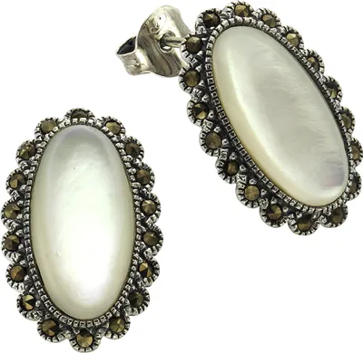 Produktbild von Zeeme Gemstones Ohrringe Silber 925 oxydiert mit weißem Perlmutt