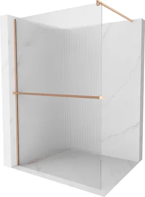 Image de Mexen Kioto+ paroi de douche avec étagère Walk-in 140 x 200 cm, verre, laiton brossé - 800-140-121-65-09