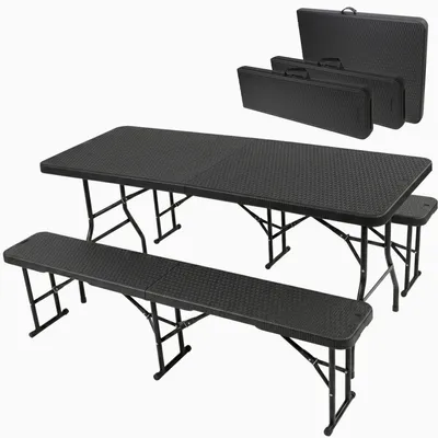 Produktbild von Bierzeltgarnitur klappbar Set 3-teilig HDPE mit Rattan-Optik Garten Camping R1