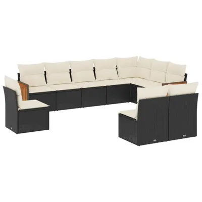 Produktbild von Modulares Garten-Sofa-Set, 10-teilig, für Terrasse & Balkon, aus UV-beständigem Poly Rattan, mit cremeweißen Kissen, abnehmbare & waschbare Bezüge,...