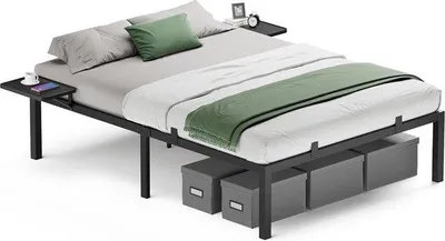 Produktbild von Klassisches schwarz metallenes Bettgestell - Plattformbett mit Pulverbeschichtung - Stahlverarbeitet - 190 cm x 140 cm x 41,3 cm