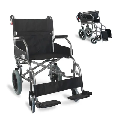 Produktbild von Mobiclinic® klappbarer transitrollstuhl, Ultraleicht, Modell museo, Aluminium, Handbremsen, Faltbarer rollstuhl, Fußstützen, Armlehnen, Schwarz