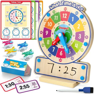 Produktbild von Holz-Lernuhr – Analoge und digitale Uhr mit Lernspielbrett