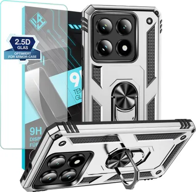 Produktbild von Armor Outdoor Handyhülle für Xiaomi 14T Handy Panzer Case Schutzhülle mit 9H Displayglas Displayschutz Farbe: Silber