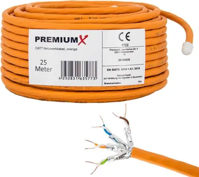 Produktbild von PremiumX 25m CAT 7 Netzwerkkabel Simplex LAN Kabel Ethernet Datenkabel