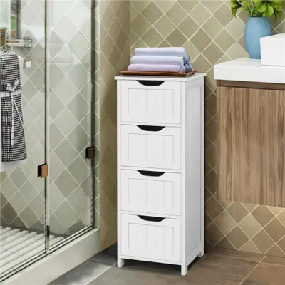 Produktbild von Yaheetech Badezimmerschrank Badschrank, mit 4 Schubladen, schmaler Beistellschrank, 30x30x82cm, Weiß