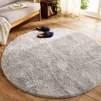 Produktbild von Waschbarer runder Teppich 80 cm/100 cm, Plüschteppich für den Innenbereich, rutschfest, für Schlafzimmer, Wohnzimmer, Eingangsbereich, saugfähig, rutschfest, Haushaltsteppich, Flur (100 cm, Grau)