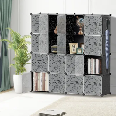 Zdjęcie produktu dla TolleTour DIY – system półek do szafy, regał na buty z 16 kostkami, szafka z tworzywa sztucznego, 140 x 140 x 35 cm, czarno-biały