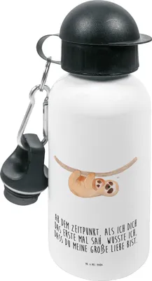 Produktbild von Mr. & Mrs. Panda Trinkflasche Faultier Kind - Weiß - Geschenk, Kinder, für den Kindergarten, Wasserflasche, outdoor, Mama, Mutter, Liebe