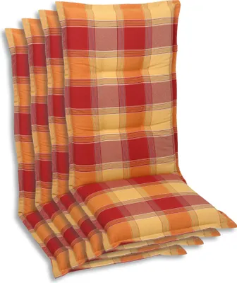 Produktbild von GO-DE Textil, Sesselauflage Hochlehner, 4er Set, Farbe: rot, Maße: 120 cm x 50 cm x 7 cm, Rueckenhoehe: 70 cm