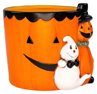 Produktbild von Halloween Kürbis Keramik Pflanzentopf mit Geist