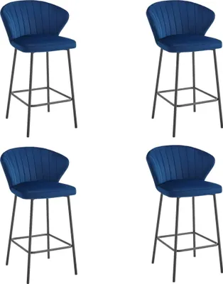 Productafbeelding van Barkrukken - Leobert - Gatta - Marineblauw fluweel / Zwarte poten - Set van 4