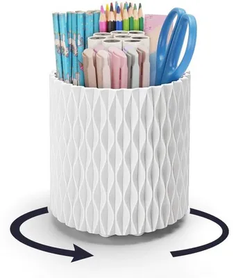 Produktbild von Schreibtisch-Organizer, stilvolle rautenförmige Schreibtisch-Organizer mit 360-Grad-Drehfunktion, Füllfederhalter mit 5 Fächern als Schreibtisch-Organizer für Kinder für Büro, Schule, zu Hause und Kunstbedarf (weiß)