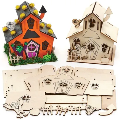 Image de Baker Ross FX184 : Kit de construction en bois pour créer 2 maisons hantées, petits kits de bricolage