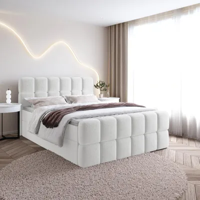 Produktbild von Bett Boxspringbett LESA Topper VISCO mit Bettkästen - Doppelbett, Stauraum, Schlafzimmer, Polsterbett, Bettgestell (180x200, Weiß - Fredo 25)