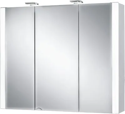 Produktbild von Spiegelschrank Jarvis 80 cm breit, Badezimmer Spiegelschrank aus MDF, mit LED Beleuchtung und Steckdose | Weiß