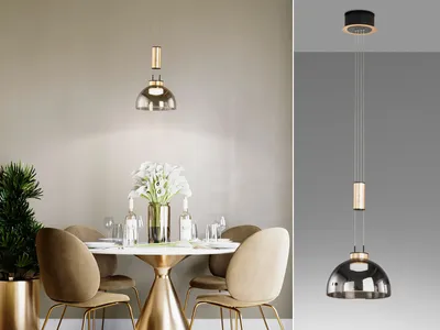 Produktbild von LED Pendelleuchte einflammig dimmbar & höhenverstellbar - Lampenschirm Rauchglas