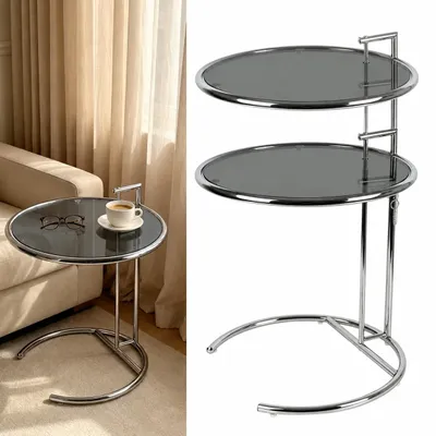 C-förmiger Glas-Beistelltisch, höhenverstellbar 66-91 cm