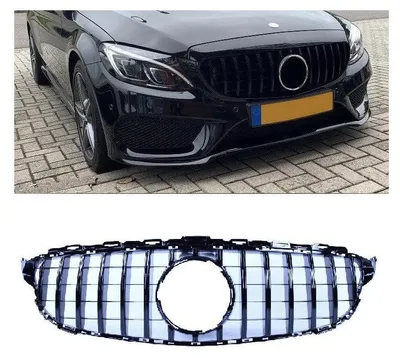 Image de Calandre pour Mercedes Classe C W205, noir brillant
