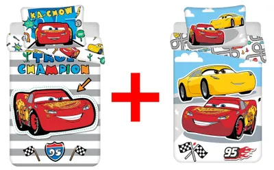 Produktbild von Disney Pixar Cars Lightning McQueen, 2 x Bettwäsche-Sets, True Champion, Cruz Ramirez, 100x135 cm + 40x60 cm, Baumwolle - Geschenk-Set