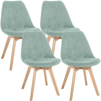 Produktbild von CLP 4er Set Esszimmerstühle Linares gepolstert mit Rückenlehne Buchenholzgestell türkis Material Cord