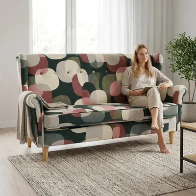 Produktbild von Schlafsofa ARI Design – Skandinavischer Stil, Webstoff in Schwarz-Weiß-Rot, Family Meble, KI-generiertes Bild