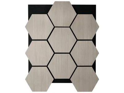 Obrázek produktu pro Fuse akustický dřevěný panel , šestiúhelníkový, nástěnný, rozměry 65,5 x 53,5 x 1,8 cm,  Imitace šedého dubu