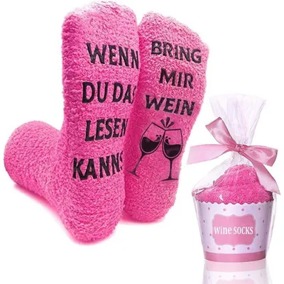 Productafbeelding van Kousen met een print van "Breng me wijn", antislip, voor dames, one size, inclusief cadeauverpakking