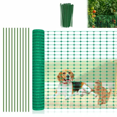 Produktbild von QEENTOE Absperrzaun 1x80m Bauzaun Begrenzungszaun, Nutztierzäune 100 cm hoch Kunststoff Schutznetz Hühnerzaun Warnnetz, Grün (mit Bodenspikes)