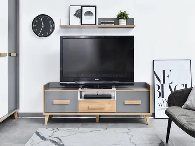 Zdjęcie produktu dla Stolik pod telewizor ANGELY - szary / biały