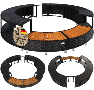 Produktbild von CASARIA® Luxus Whirlpool Verkleidung Polyrattan Innen Ø 206 cm Einstieg aus FSC®-zertifiziertem Eukalyptus-Hartholz verzinkter Stahl Pool Umrandung