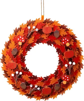 Productafbeelding van Herfstkrans van vilt, 28 cm, decoratieve wandkrans, geschikt voor de deur, herfstthema