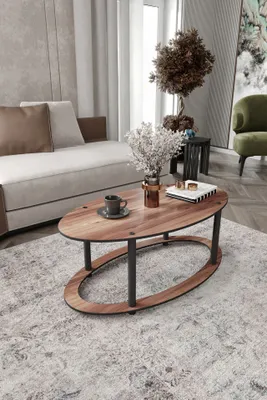 Obrázok produktu pre Skye Decor, kvalitný konferenčný stolík, orechové drevo, 60 x 40 x 38 cm | 100% MDF, robustné nohy | Moderný, industriálny štýl pre váš domov, elegantný a funkčný.