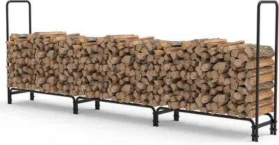 Image de Rangement pour bois de chauffage - Stockage pour poêles à bois - Rangement pour bois de cheminée - Largeur réglable - Longueur : 345 cm - Couleur : noir
