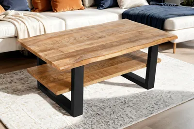 Produktbild von Couchtisch Baumkante massiv Mangoholz naturfarben 115×65 cm schwarz PATRICK