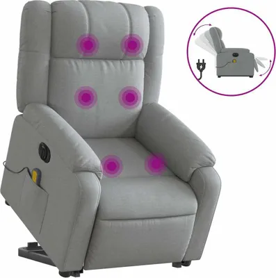Produktbild von vidaXL Elektrischer Massagesessel mit Aufstehhilfe Hellgrau Stoff