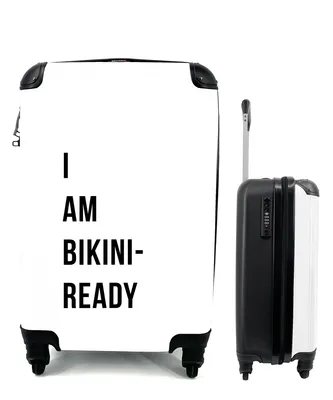 Produktbild von MuchoWow® Koffer Handgepäck Trolley Rollkoffer Kleine Reisekoffer mit 4 Rollen - Weiß - Zitat - Ich bin bereit für den Bikini - Cabin Size < 55x40x23 cm & 55x40x20 cm - Fotokoffer - Kabinenkoffer - Boardgepäck - Reise-Box - Reisekoffer - Reisegepäck - Koffer mit Bild - Trolley für Kinder