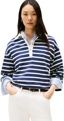 Obrázok produktu pre Tommy Hilfiger dámska mikina, model Gold Button Rugby Terry s golierom, viacfarebná