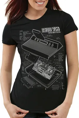 Produktbild von style3 VCS 2600 Heimcomputer Blaupause Damen T-Shirt classic gamer, Farbe:Schwarz, Größe:S