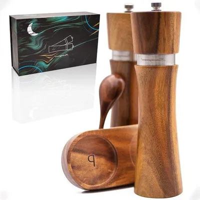 Produktbild von Famanu Salz- und Pfeffermühlen Set 22 cm - Acaciaholz mit Holztablett