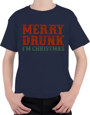Produktbild von Merry Drunk I'm Christmas - Weihnachten Weihnachtsgeschenk Christmas Uni Kinder T-Shirt, Navy, 128