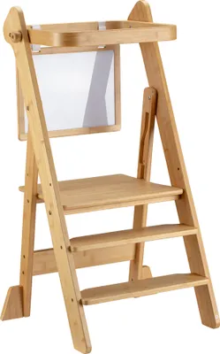 Produktbild von Wiltec Kinderstuhl Lernturm klappbar 43 x 48 x 91 cm aus Bambus, höhenverstellbarer Lernstuhl für Kinder, Stehturm mit Schutzgeländer