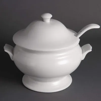 Suppenterrine mit Deckel & Schöpfkelle, 2,5 L, Porzellan, Weiß
