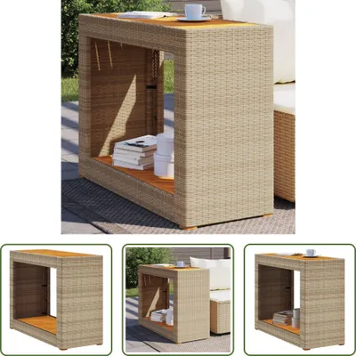 Produktbild von The Living Store Garten-Beistelltisch mit Holzplatte Beige Poly Rattan