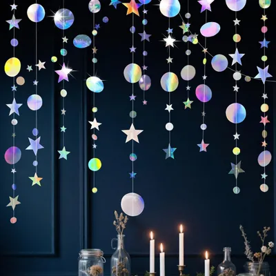 Productafbeelding van Glitterpapier slingers, bruiloft decoratie, 4 stuks, 4 meter, sterrenslingers, kleurrijk